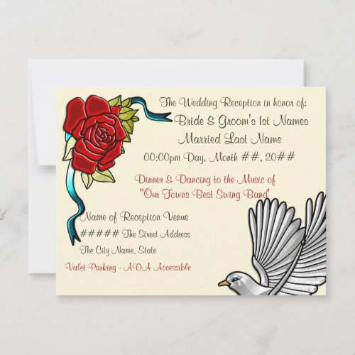 Doves  Roses in Cream Post_Wedding Reception Invitation