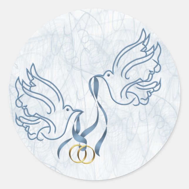 Doves w/ Wedding Rings Classic Round Sticker (Front)