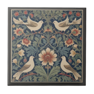 Doves William Morris style Four Dove Birds Ceramic Tile