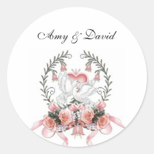 Doves with Beautiful Flowers Stickers