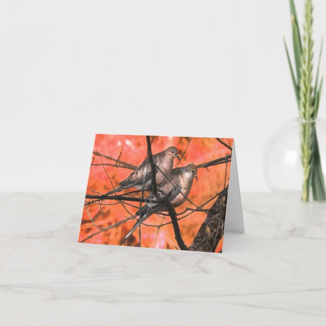 Doves with Orange Sunrise Abstract Blank Card
