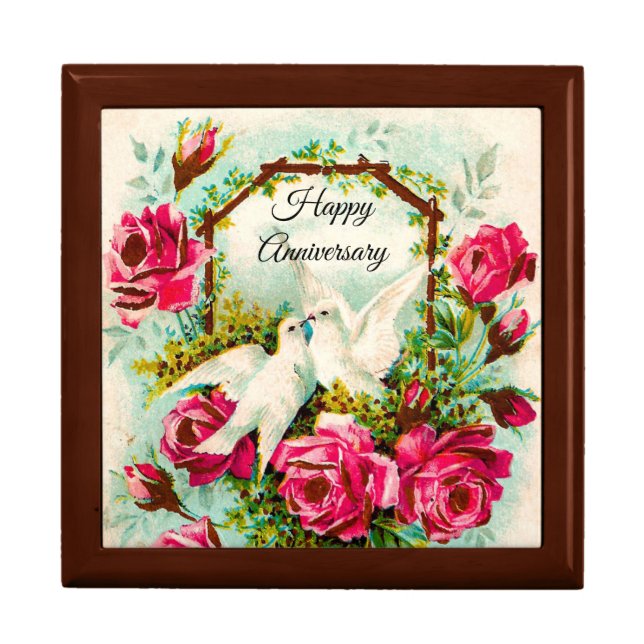 Doves With  Roses Wooden Keepsake Box (Front)