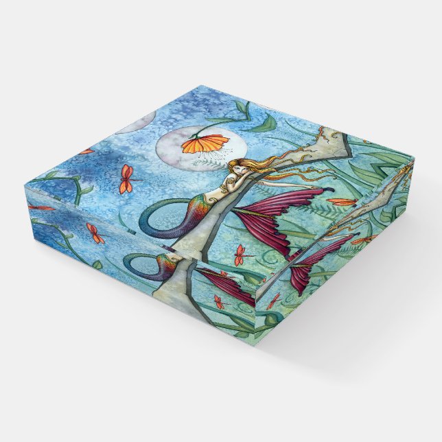 Down by the Pond Mermaid Fantasy Illustration Paperweight (Angled)