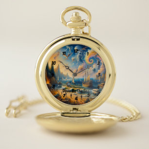 Down by the Sea: A Surreal Coastal Dreamscape Pocket Watch
