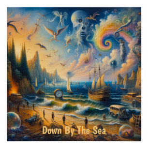 Down by the Sea: A Surreal Coastal Dreamscape Poster