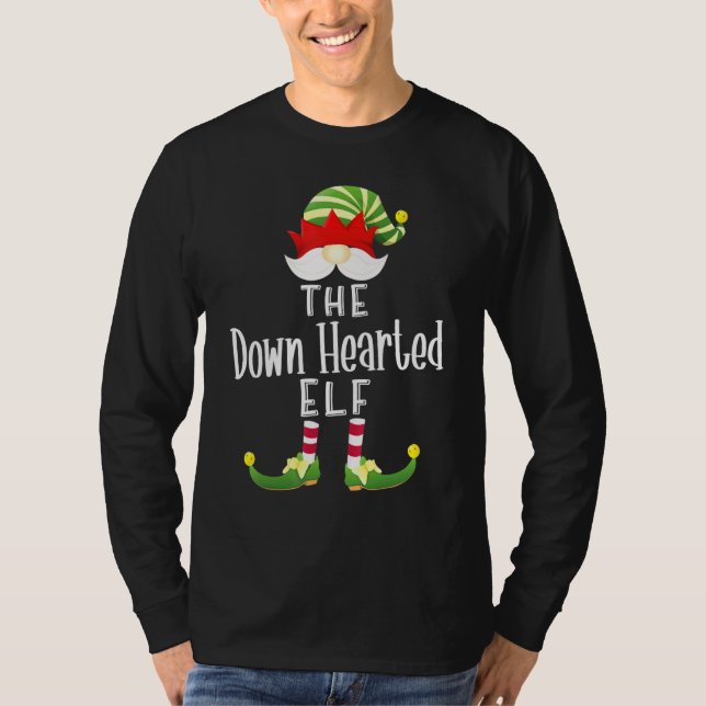 Down Hearted Elf Group Christmas Pajama Party T-Shirt (Front)