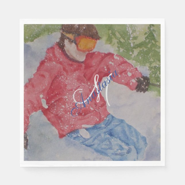 DOWN HILL SKI PARTY MONOGRAM NAPKINS (Front)