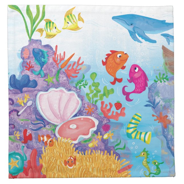 Down In The Ocean Cloth Napkin (Front)