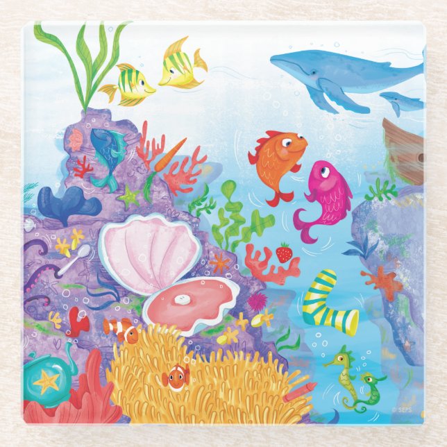 Down In The Ocean Glass Coaster (Front)