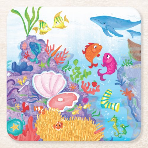 Down In The Ocean Square Paper Coaster
