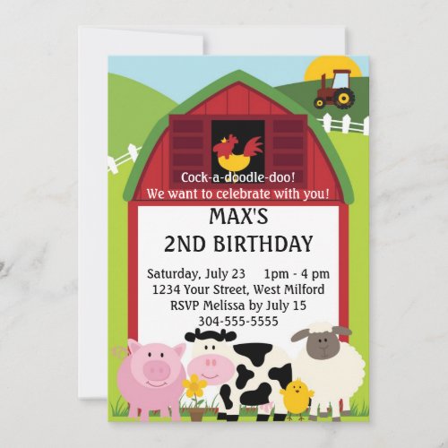 Down on the Farm 2 Birthday Custom Invitation