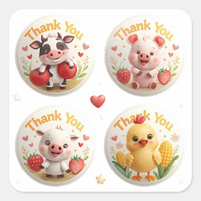 Down on the Farm – Cute Thank You Stickers (Front)
