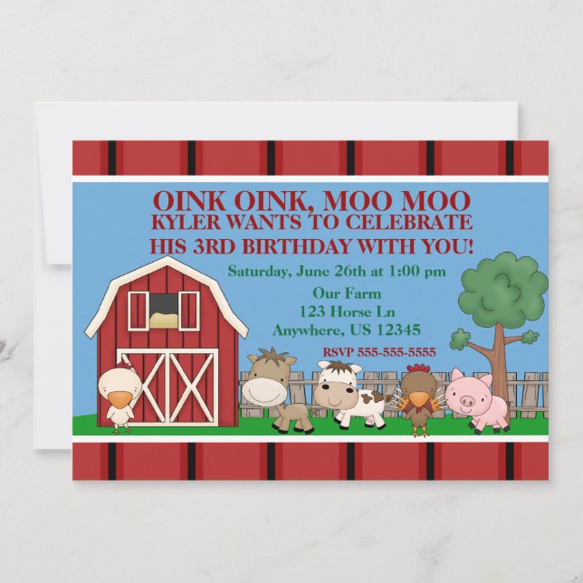Down on the Farm Kids Birthday Invitation (Front)
