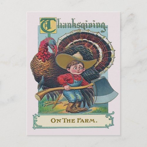 down on the farm thanksgiving holiday postcard