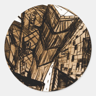 down perspective white classic round sticker