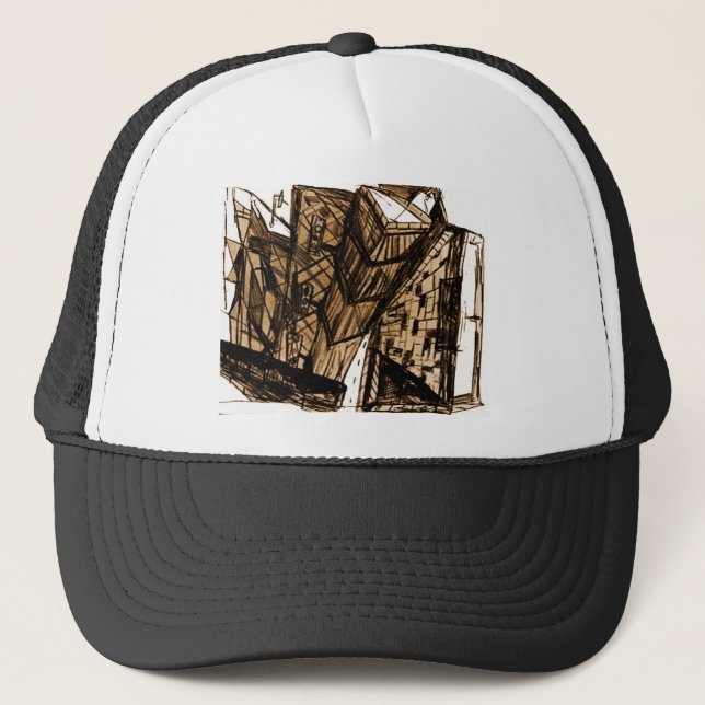 down perspective white trucker hat (Front)