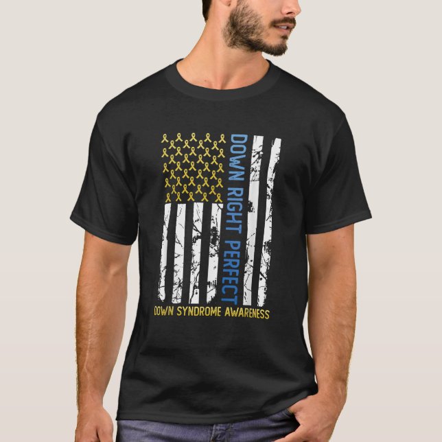 Down Right Perfect Yellow Blue American Flag Down  T-Shirt (Front)