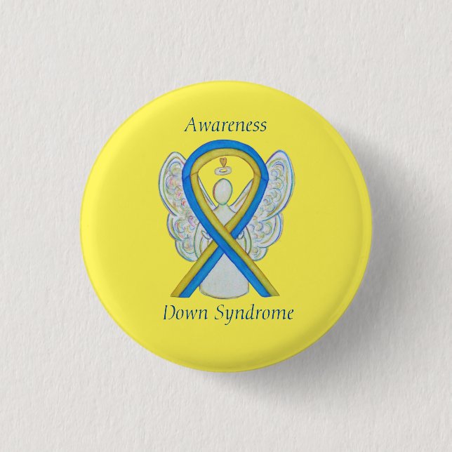 Down Syndrome Angel Awareness Ribbon Button Pin (Front)