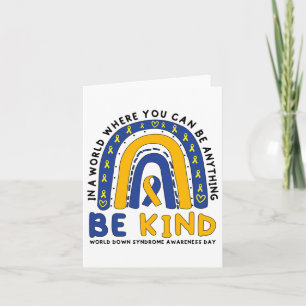 Down Syndrome Awareness Be Kind Blue Yellow Ribbon Card