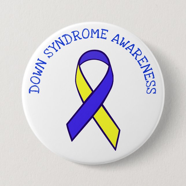 Down Syndrome Awareness Blue Yellow Ribbon Button (Front)
