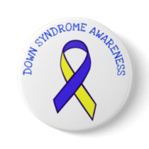 Down Syndrome Awareness Blue Yellow Ribbon Button