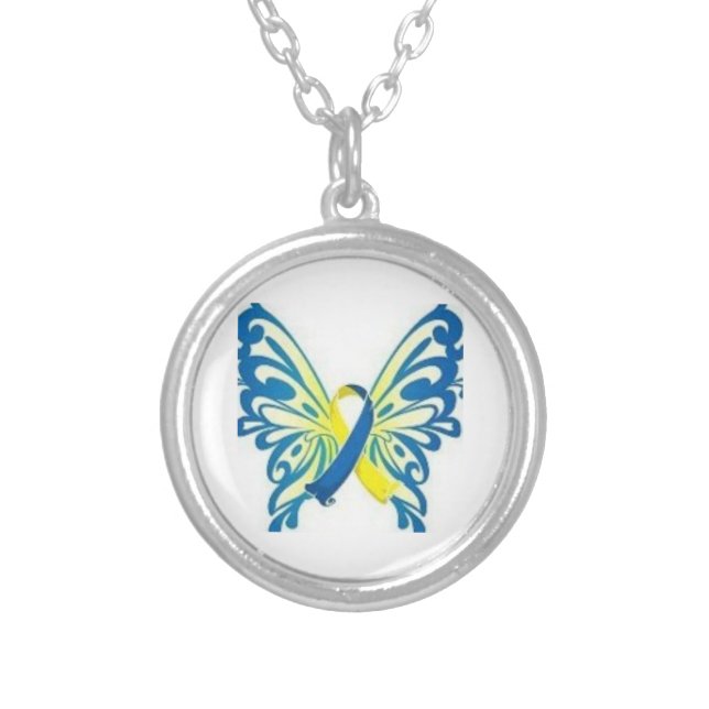 down syndrome awareness butterfly ribbon necklace (Front)