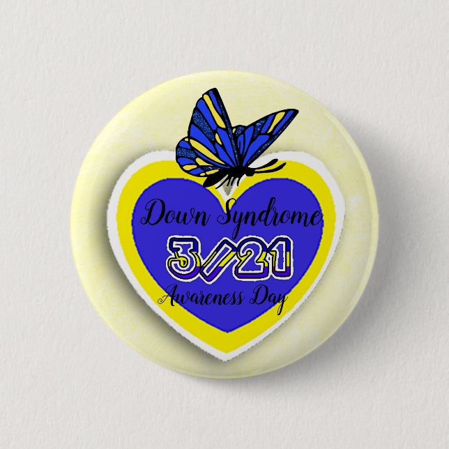 DOWN SYNDROME AWARENESS DAY  March 21 Butterfly Pinback Button (Front)