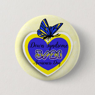 DOWN SYNDROME AWARENESS DAY March 21 Butterfly Pinback Button