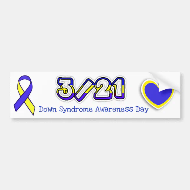 Down Syndrome Awareness Day Ribbon 3/21 Bumper Bumper Sticker | Zazzle