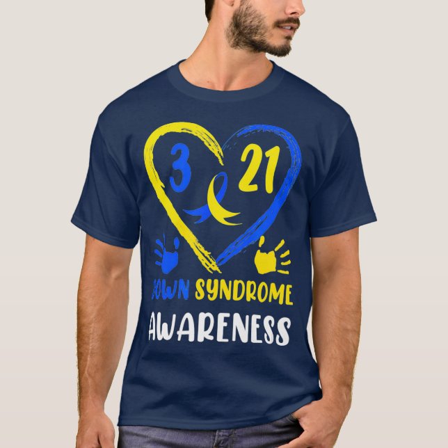 Down Syndrome Awareness Heart Blue Yellow Color T-Shirt (Front)