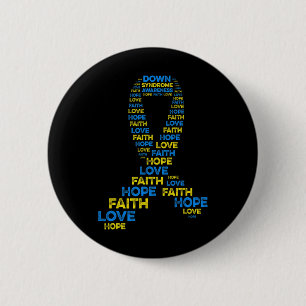Down Syndrome Awareness Hope Faith Love Teal Ribbo Button