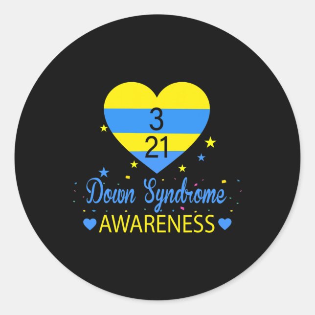 Down Syndrome Awareness March 21 Yellow Blue 1  Classic Round Sticker (Front)