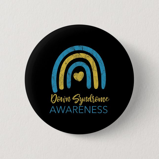 Down Syndrome Awareness Month Retro Rainbow T21  Button (Front)
