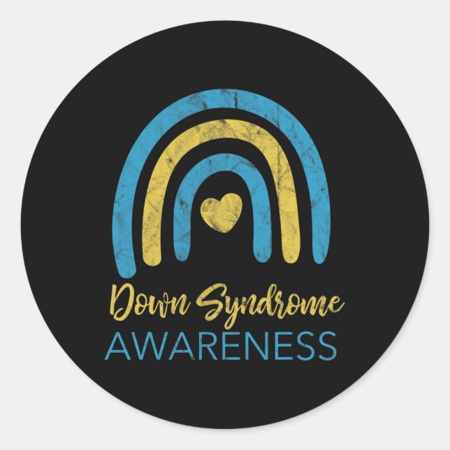 Down Syndrome Awareness Month Retro Rainbow T21  Classic Round Sticker (Front)