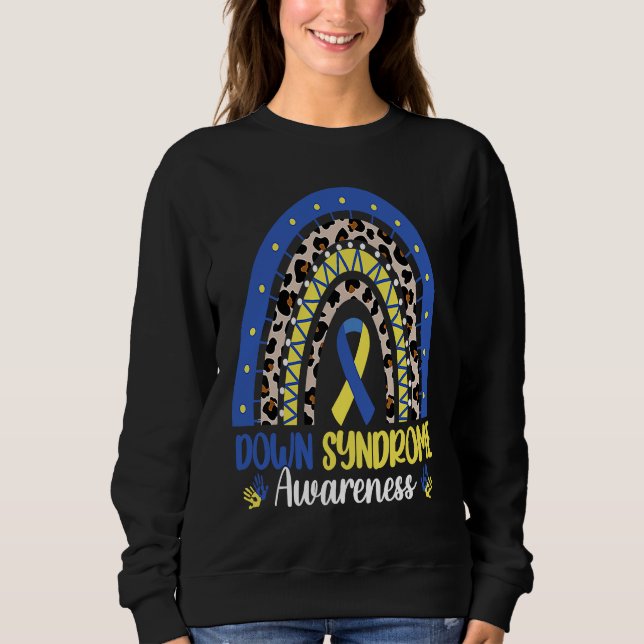 Down Syndrome Awareness Rainbow Blue Yellow Ribbon Sweatshirt (Front)
