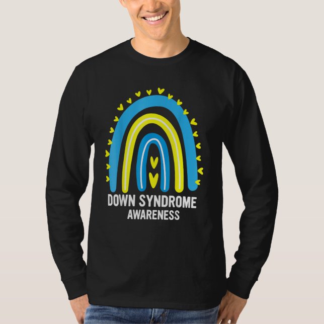 Down Syndrome Awareness Rainbow T21 Yellow Blue Ri T-Shirt (Front)