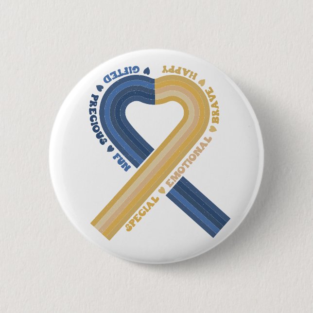 Down Syndrome Awareness Ribbon Be Kind Support  Button (Front)