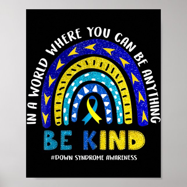 Down Syndrome Awareness Ribbon Boho Rainbow Yellow Poster (Front)