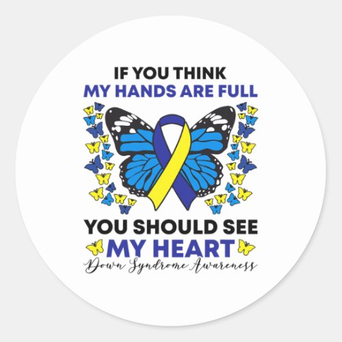Down Syndrome Awareness Ribbon Butterfly Mom Sped  Classic Round Sticker