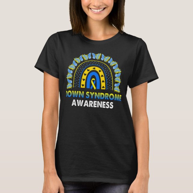 Down Syndrome Awareness Ribbon Butterfly Rainbow  T-Shirt (Front)