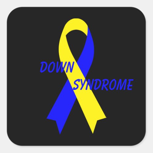 Down Syndrome Awareness Ribbon by Janz Black Square Sticker