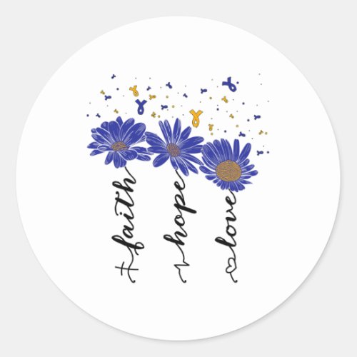 Down Syndrome Awareness Ribbon Sunflowers Faith Ho Classic Round Sticker