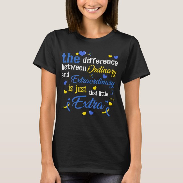 Down Syndrome Awareness Shirt, Yellow Blue Ribbon T-Shirt (Front)