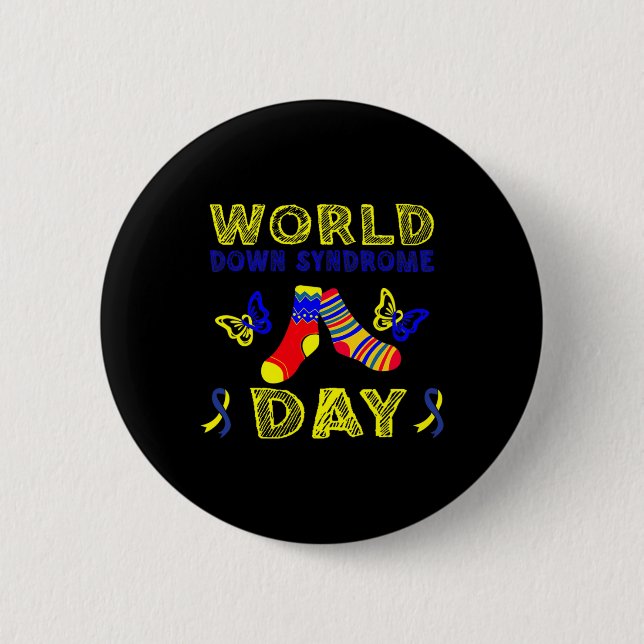 Down Syndrome Awareness T21 Rock Your Socks  Button (Front)