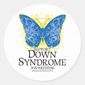 Down Syndrome Butterfly Classic Round Sticker by fightcancertees at Zazzle