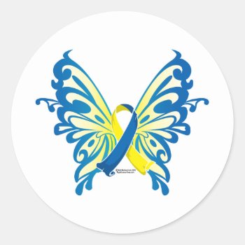 Down Syndrome Butterfly Ribbon Classic Round Sticker by fightcancertees at Zazzle