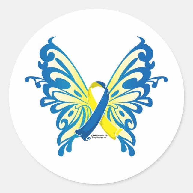 Down Syndrome Butterfly Ribbon Classic Round Sticker (Front)
