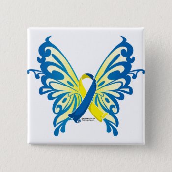 Down Syndrome Butterfly Ribbon Pinback Button by fightcancertees at Zazzle