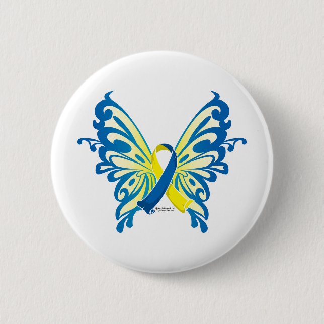 Down Syndrome Butterfly Ribbon Pinback Button (Front)