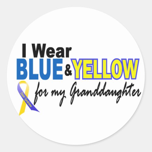 Down Syndrome I Wear Blue  Yellow Granddaughter 2 Classic Round Sticker